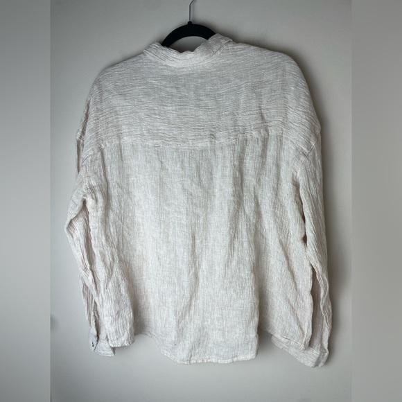 TAHARI 100% Linen Shirt Womens Large Beige Cream Natural European Flax Button Up - Picture 6 of 9